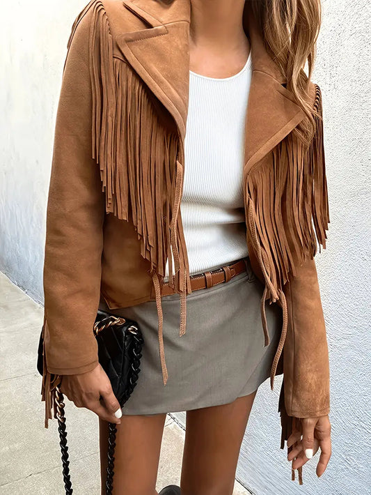 Nora Women's Jacket | Faux Suede with Fringe Details 0