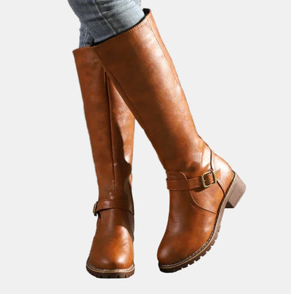 Nora Women’s Knee High Boots with Buckle Detail and Side Zip Closure 0