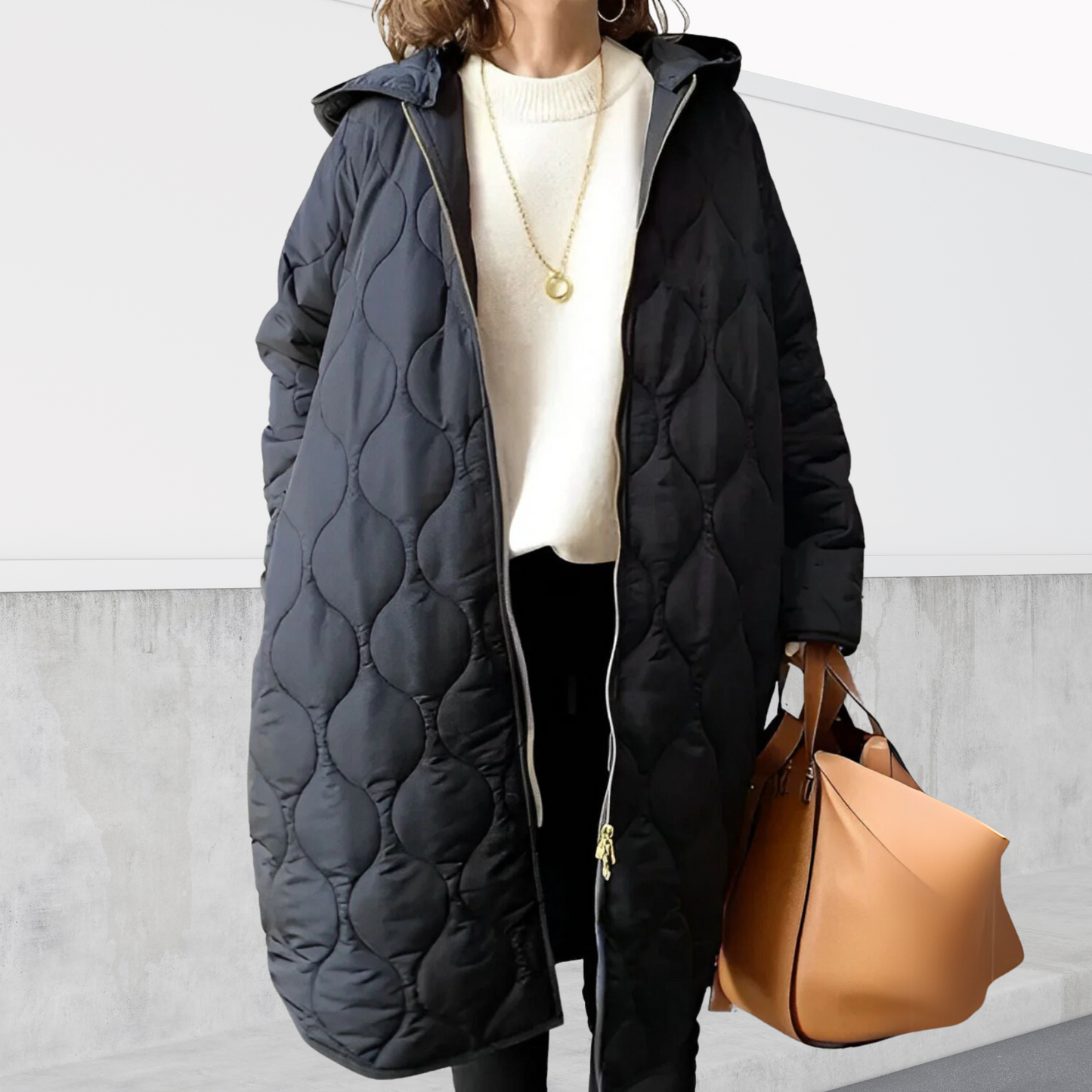 Nora Women's Oversized Hooded Parka | Weather-Resistant, Elegant Argyle Pattern 1