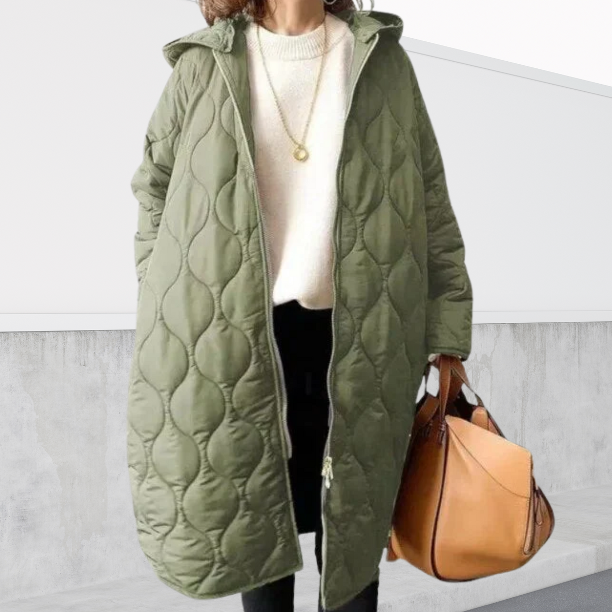 Nora Women's Oversized Hooded Parka | Weather-Resistant, Elegant Argyle Pattern 3