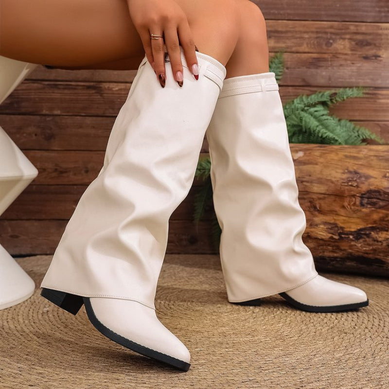 Odette Women’s Knee High Boots with Pointed Toe and Metal Cuff Detail 0