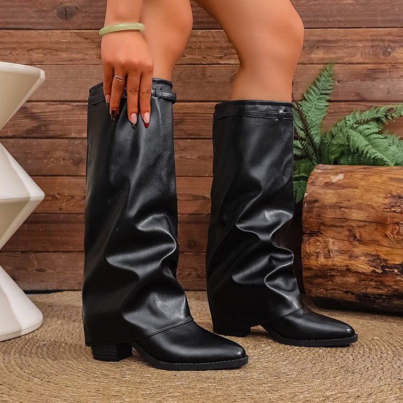 Odette Women’s Knee High Boots with Pointed Toe and Metal Cuff Detail 3