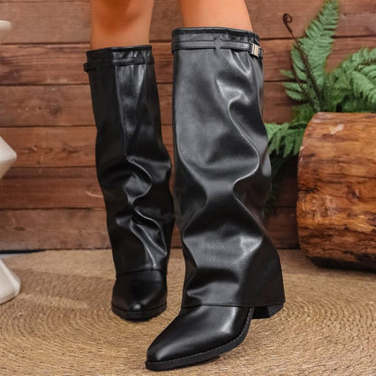 Odette Women’s Knee High Boots with Pointed Toe and Metal Cuff Detail 4