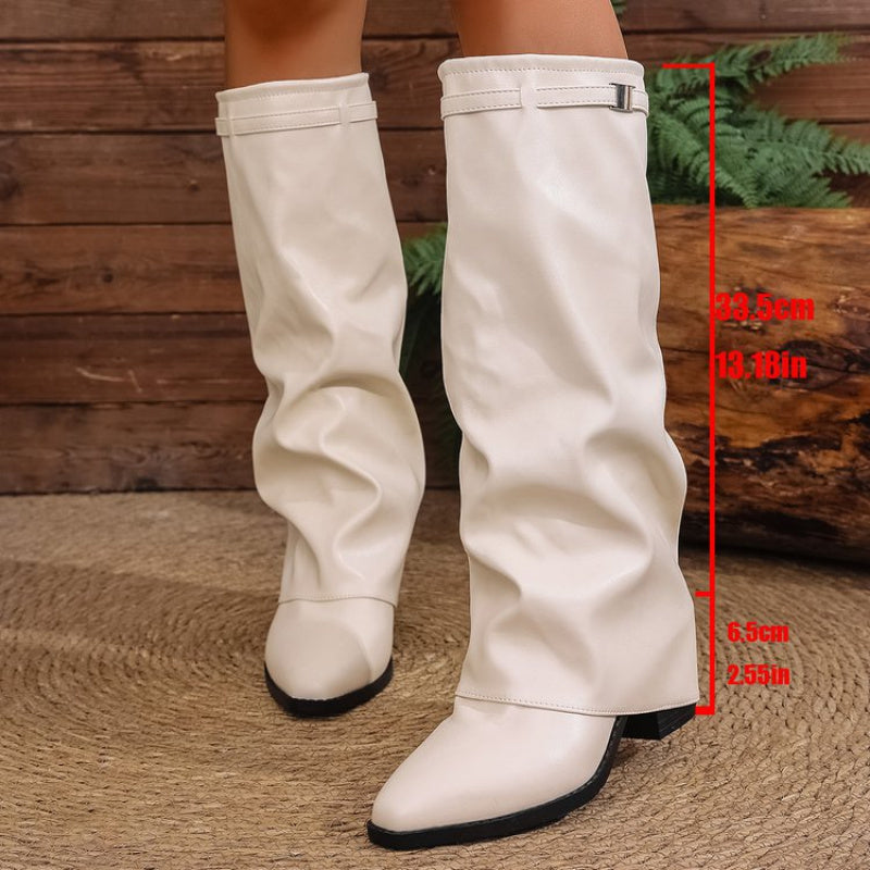 Odette Women’s Knee High Boots with Pointed Toe and Metal Cuff Detail 8