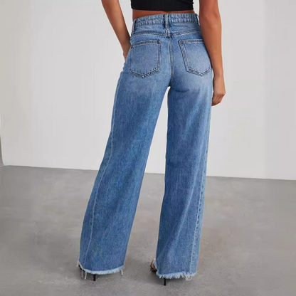 Pura Women’s Straight Jeans with Vintage Washed Denim and Wide Leg Design 1