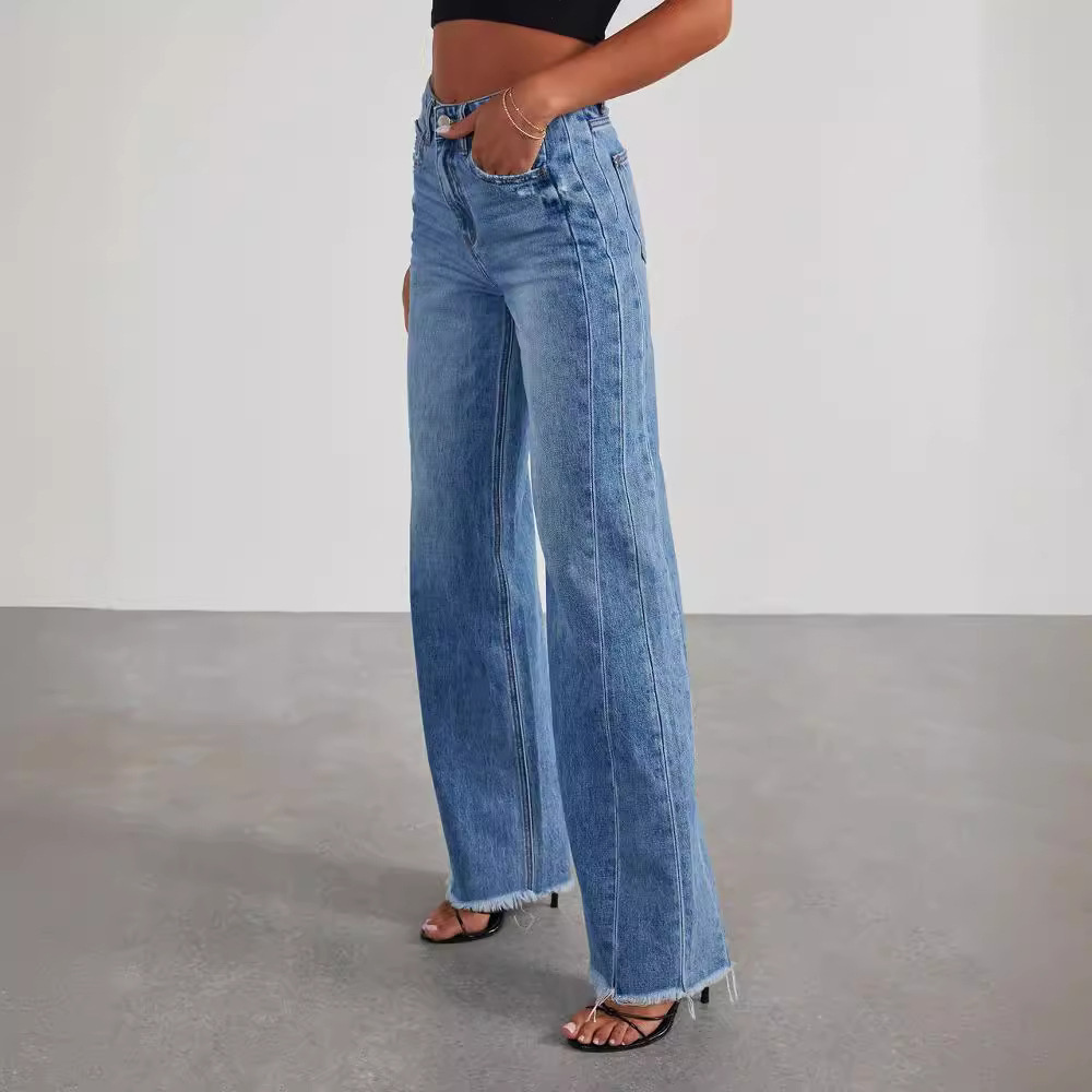 Pura Women’s Straight Jeans with Vintage Washed Denim and Wide Leg Design 2