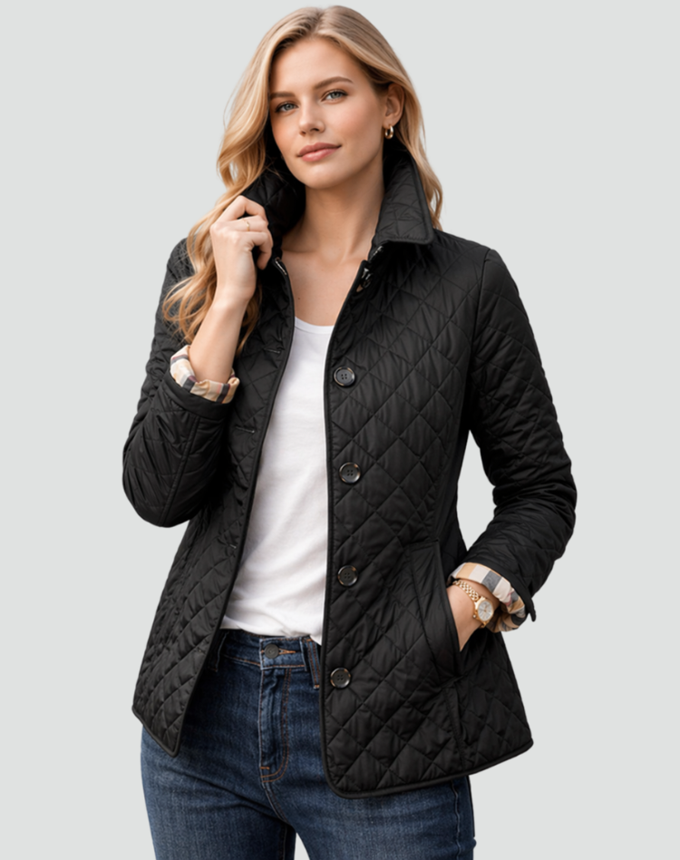 Quella Women's Quilted Jacket | Button Front, Collared Outerwear 0