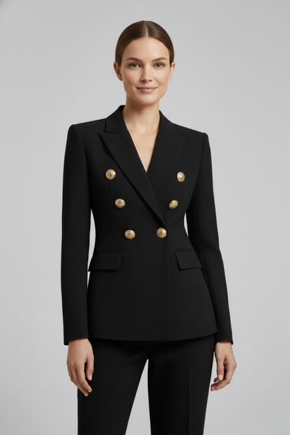 Raven Women's Black Blazer | Double-Breasted, Gold-Tone Buttons, Plus Size Available 2