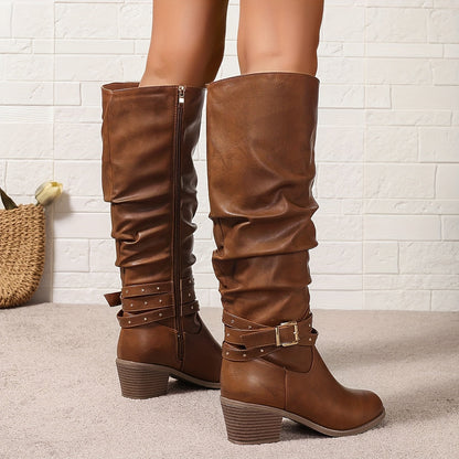 Raven Women’s Knee High Boots with Slouchy Shaft and Block Heel 7