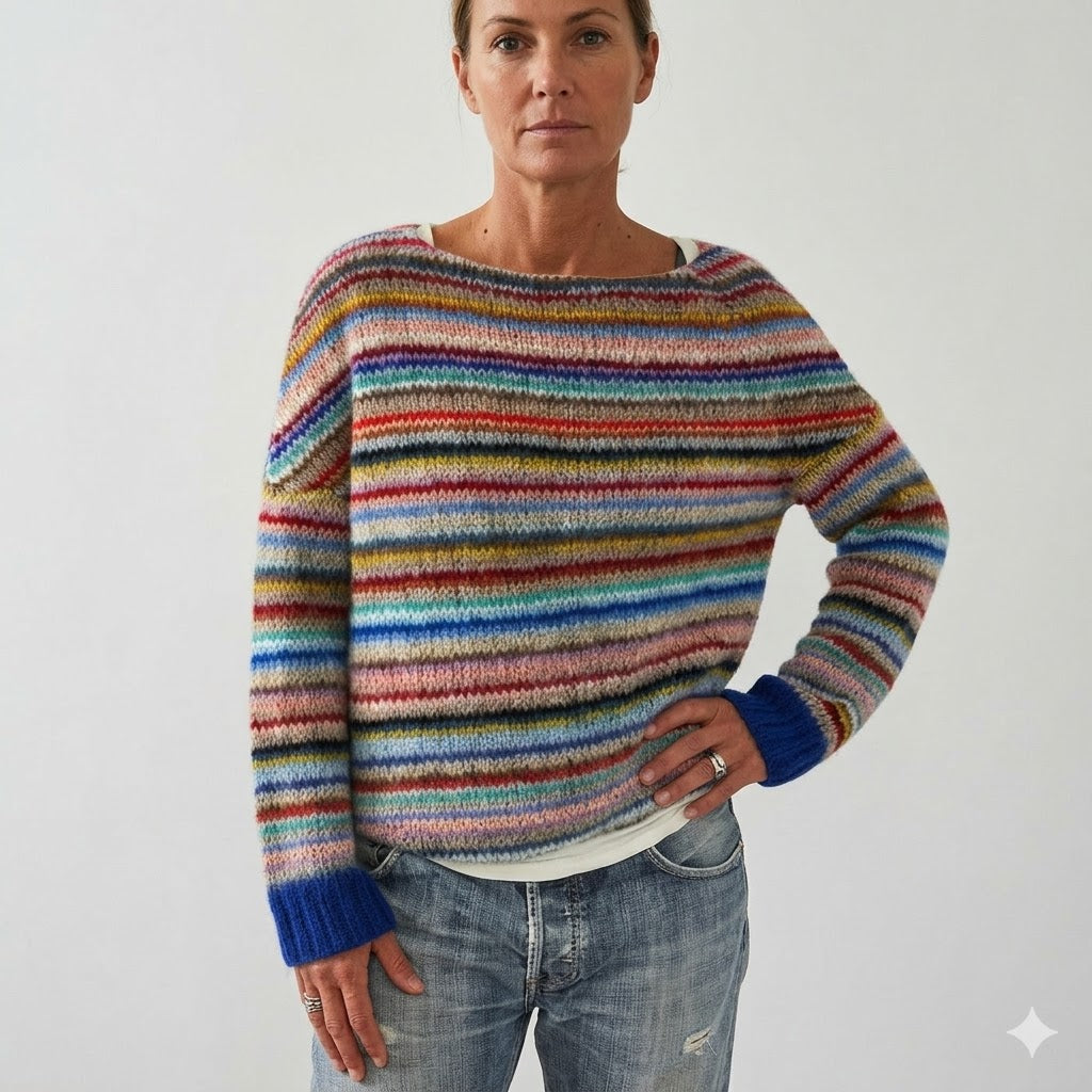 Rosalie Women's Sweater | Soft Knit, Rainbow Stripe, Relaxed Fit 0