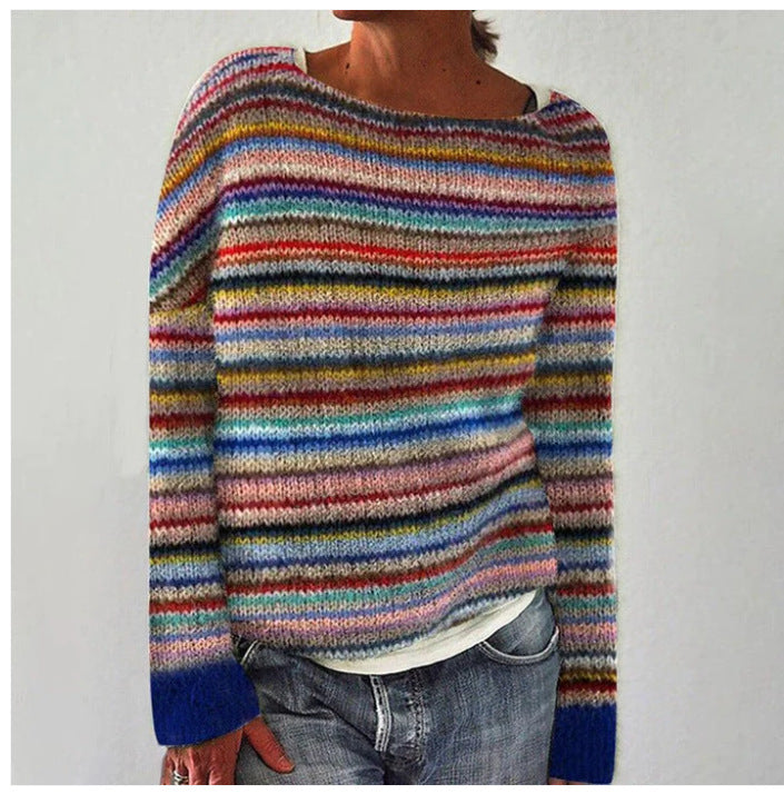 Rosalie Women's Sweater | Soft Knit, Rainbow Stripe, Relaxed Fit 1