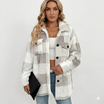 Sable Women's Jacket | Plush Sherpa, Oversized Checkered Winter Coat 0