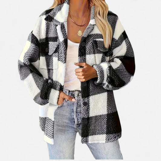 Sable Women's Jacket | Plush Sherpa, Oversized Checkered Winter Coat 1