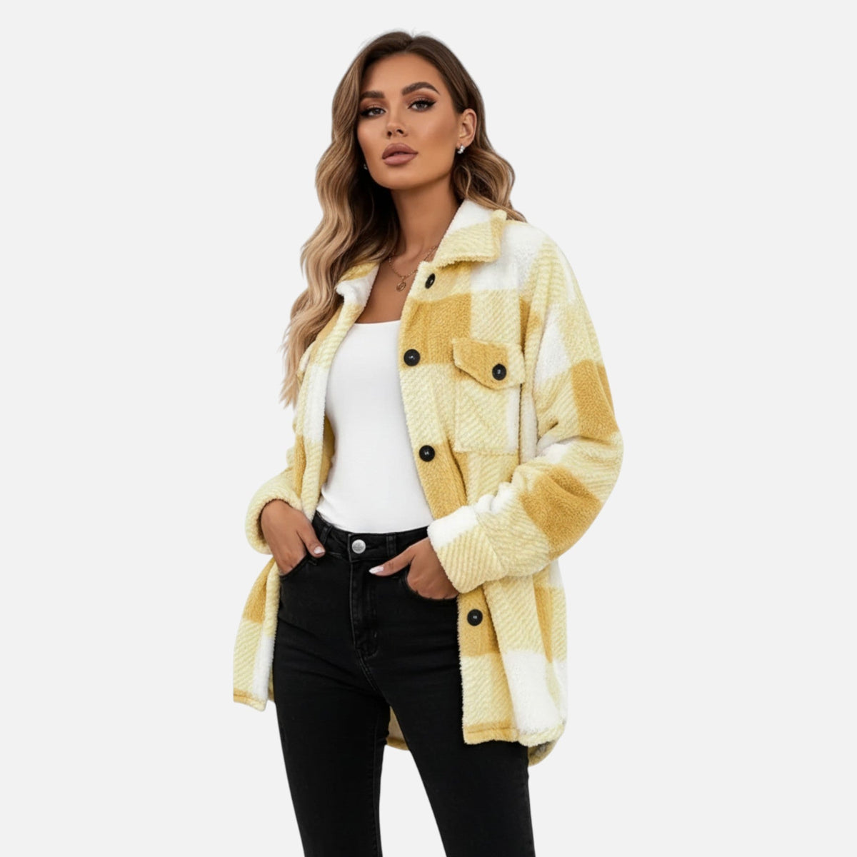 Sable Women's Jacket | Plush Sherpa, Oversized Checkered Winter Coat 2