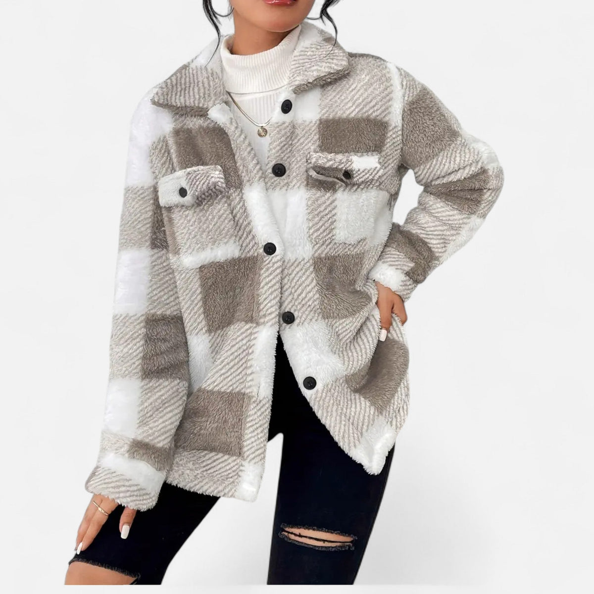 Sable Women's Jacket | Plush Sherpa, Oversized Checkered Winter Coat 4