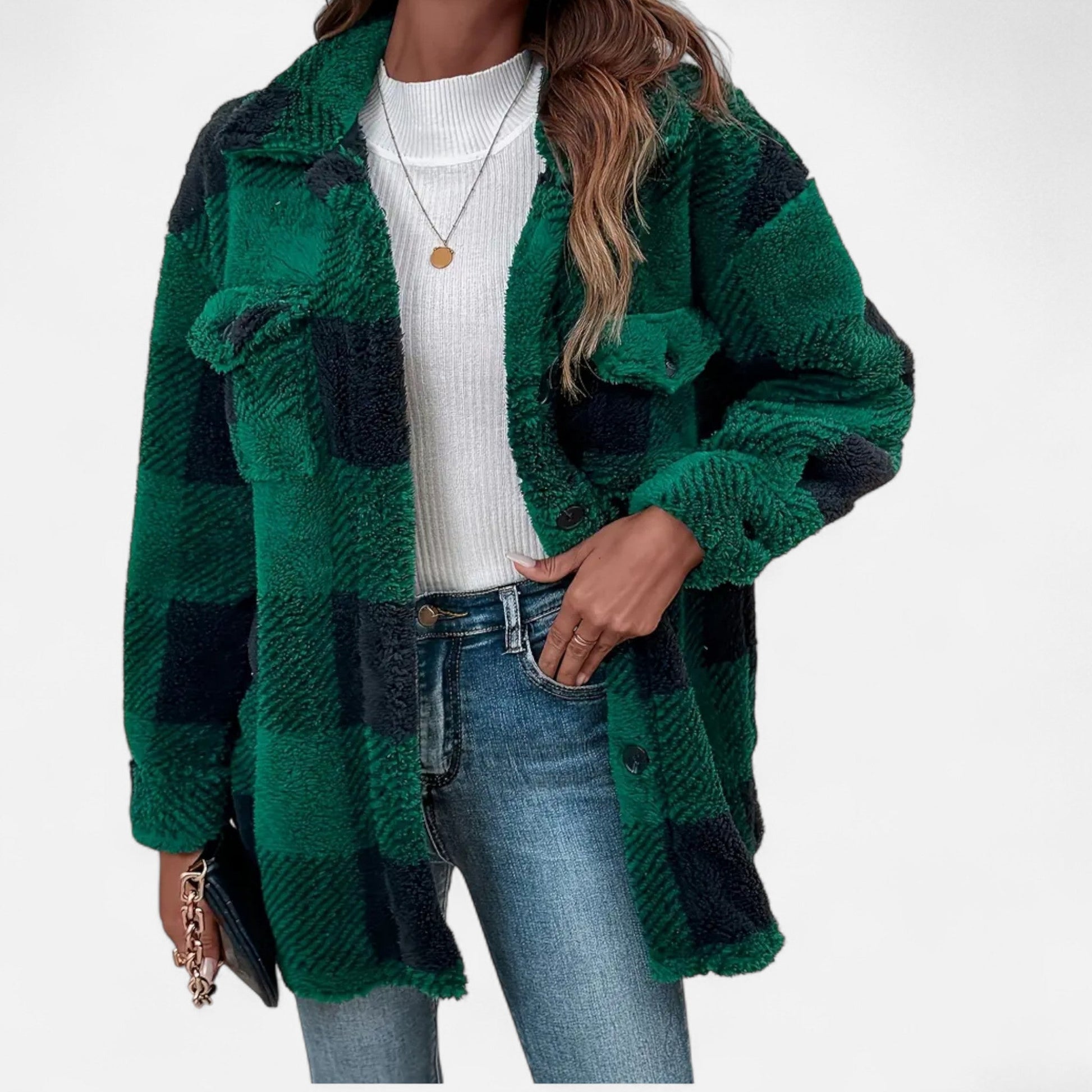 Sable Women's Jacket | Plush Sherpa, Oversized Checkered Winter Coat 5