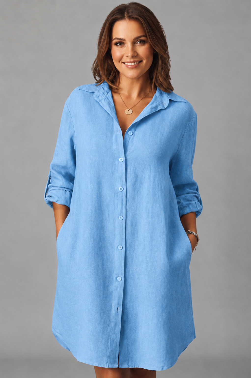Saskia Women’s Dress with Collared Neckline and Long Sleeves 0