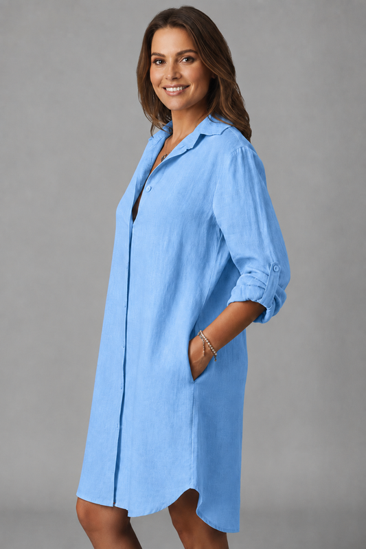 Saskia Women’s Dress with Collared Neckline and Long Sleeves 1