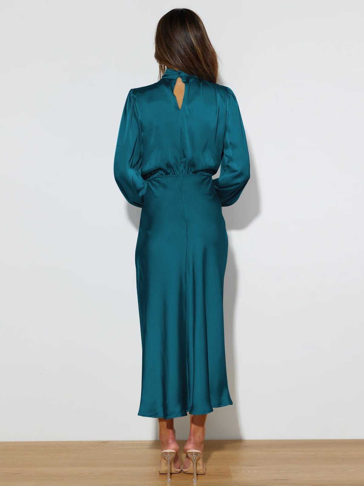 Satinia Women’s Midi Dress with High Neck and Long Sleeves for Elegant Evening Wear 1