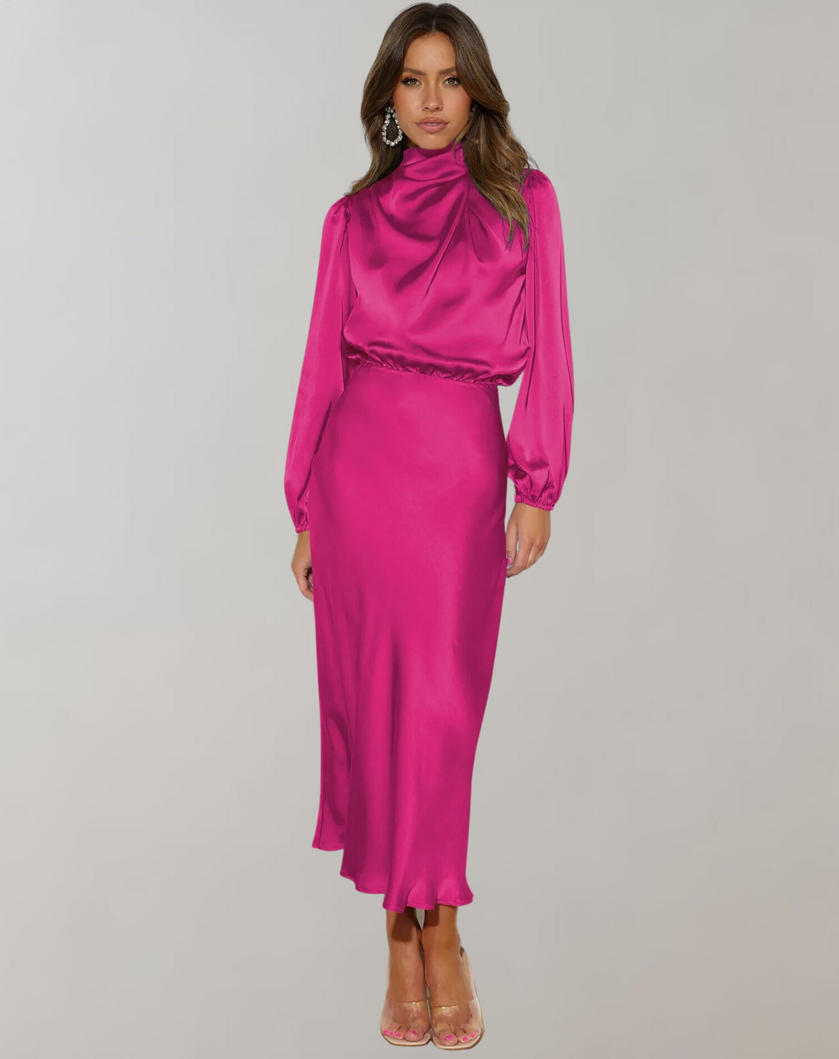 Satinia Women’s Midi Dress with High Neck and Long Sleeves for Elegant Evening Wear 2