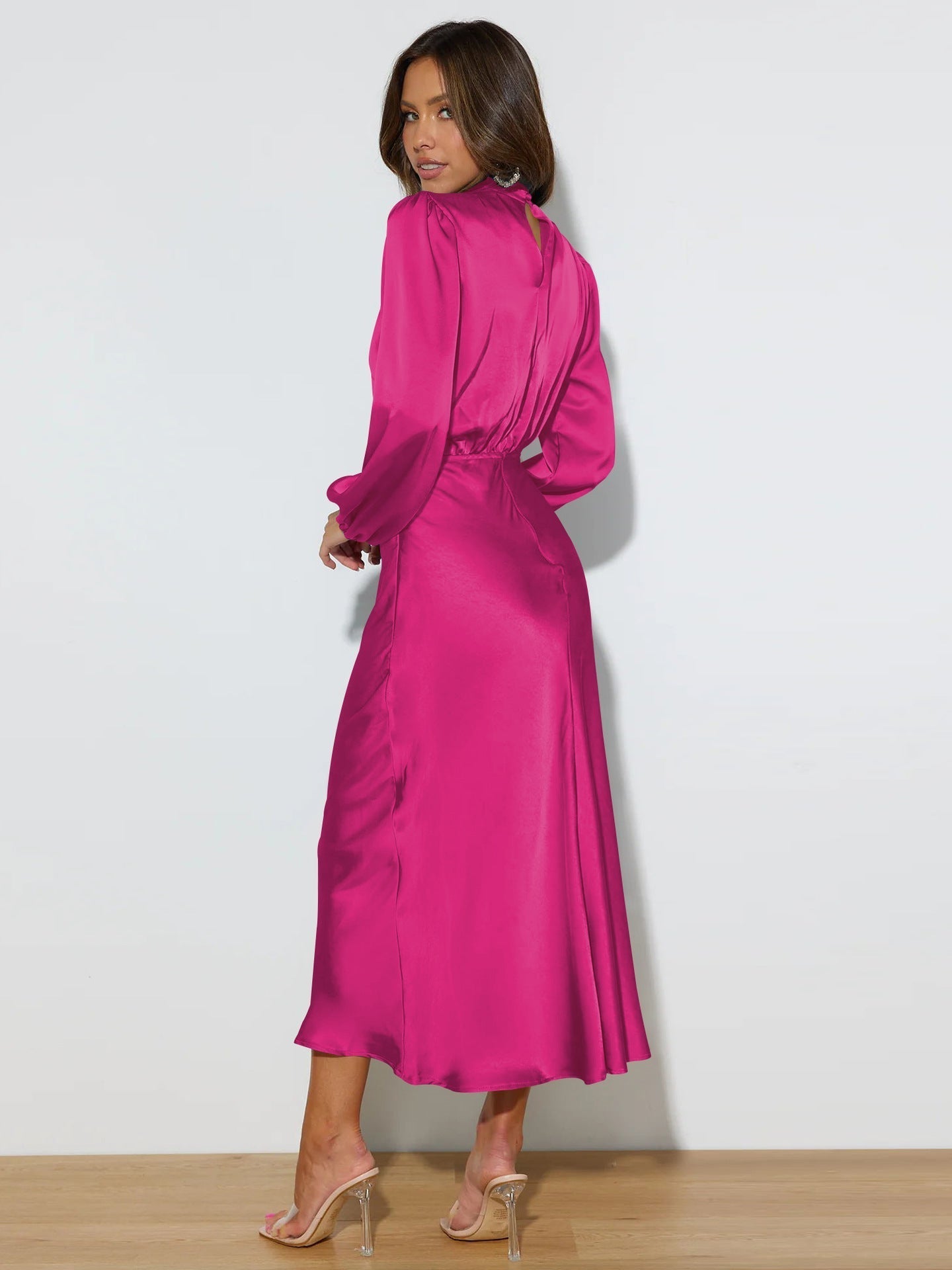 Satinia Women’s Midi Dress with High Neck and Long Sleeves for Elegant Evening Wear 3