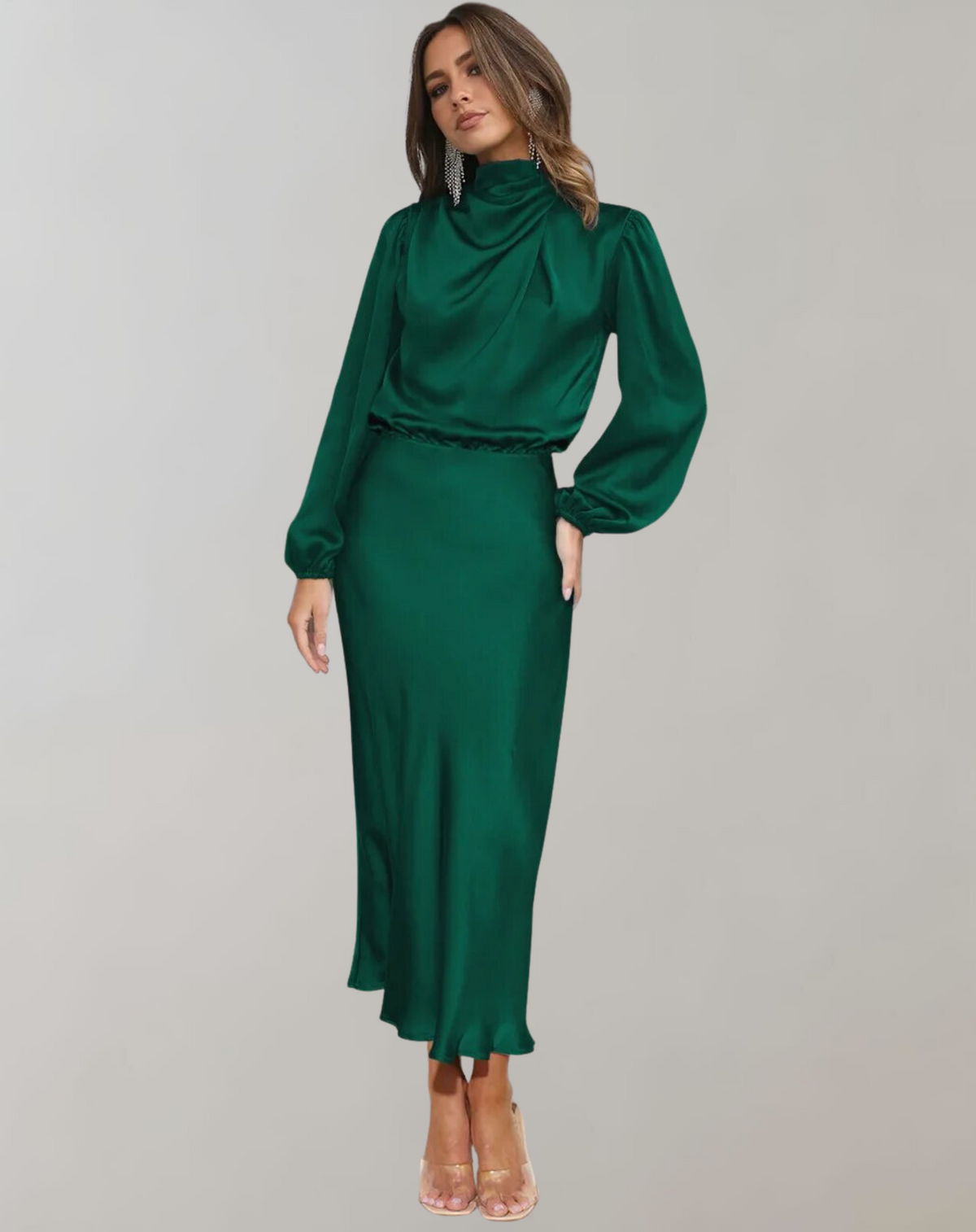 Satinia Women’s Midi Dress with High Neck and Long Sleeves for Elegant Evening Wear 6