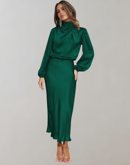 Satinia Women’s Midi Dress with High Neck and Long Sleeves for Elegant Evening Wear 6