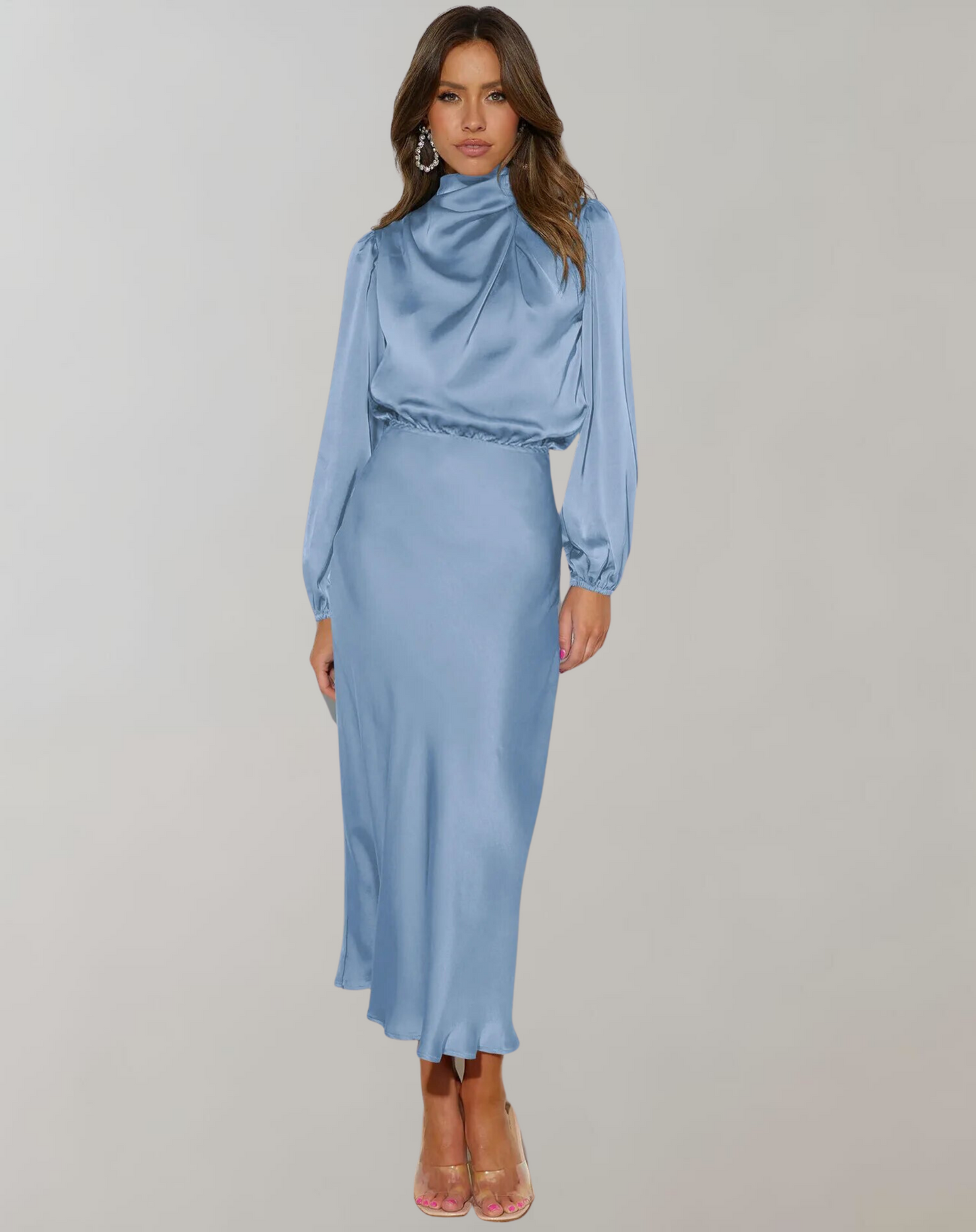 Satinia Women’s Midi Dress with High Neck and Long Sleeves for Elegant Evening Wear 7