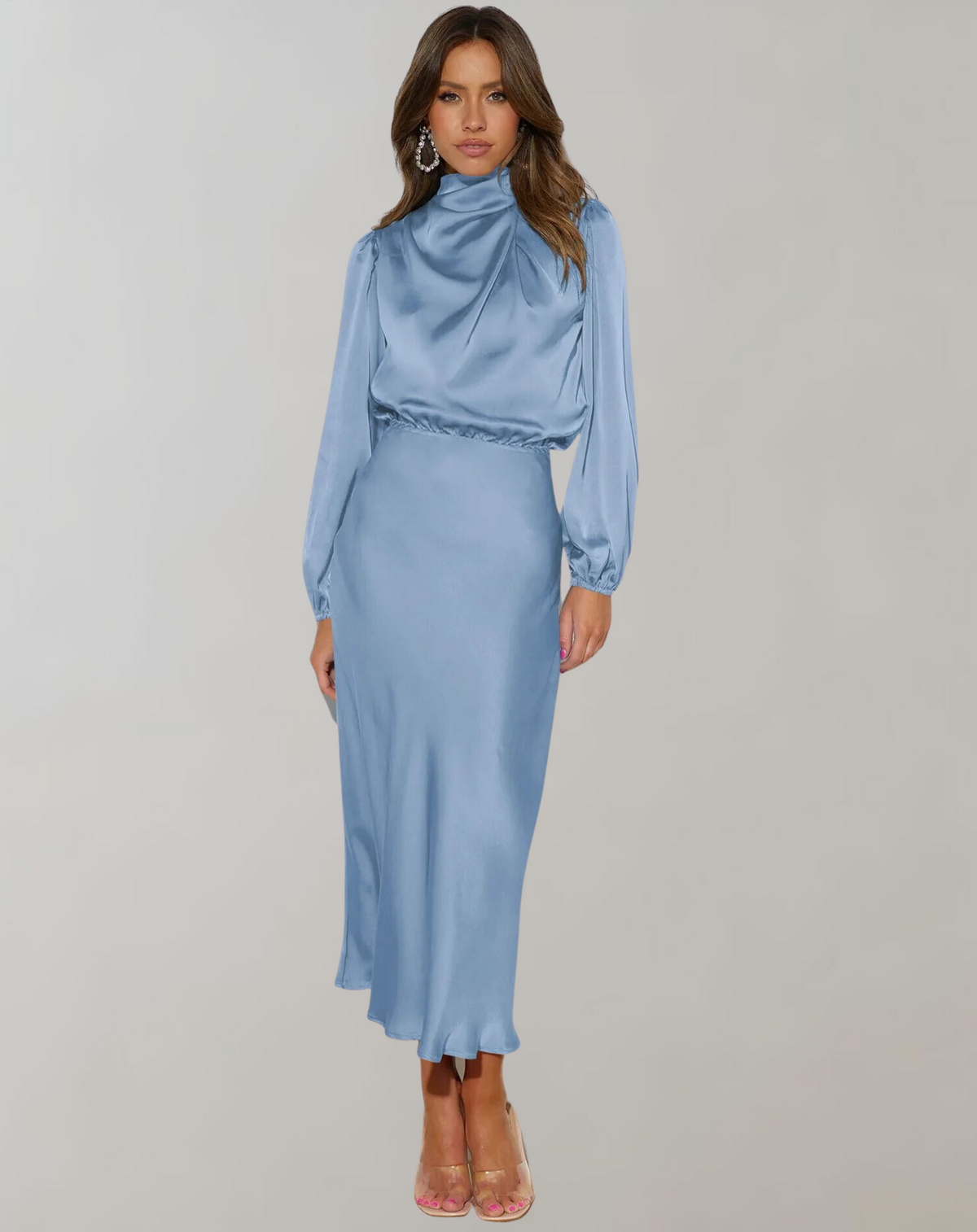 Satinia Women’s Midi Dress with High Neck and Long Sleeves for Elegant Evening Wear 7