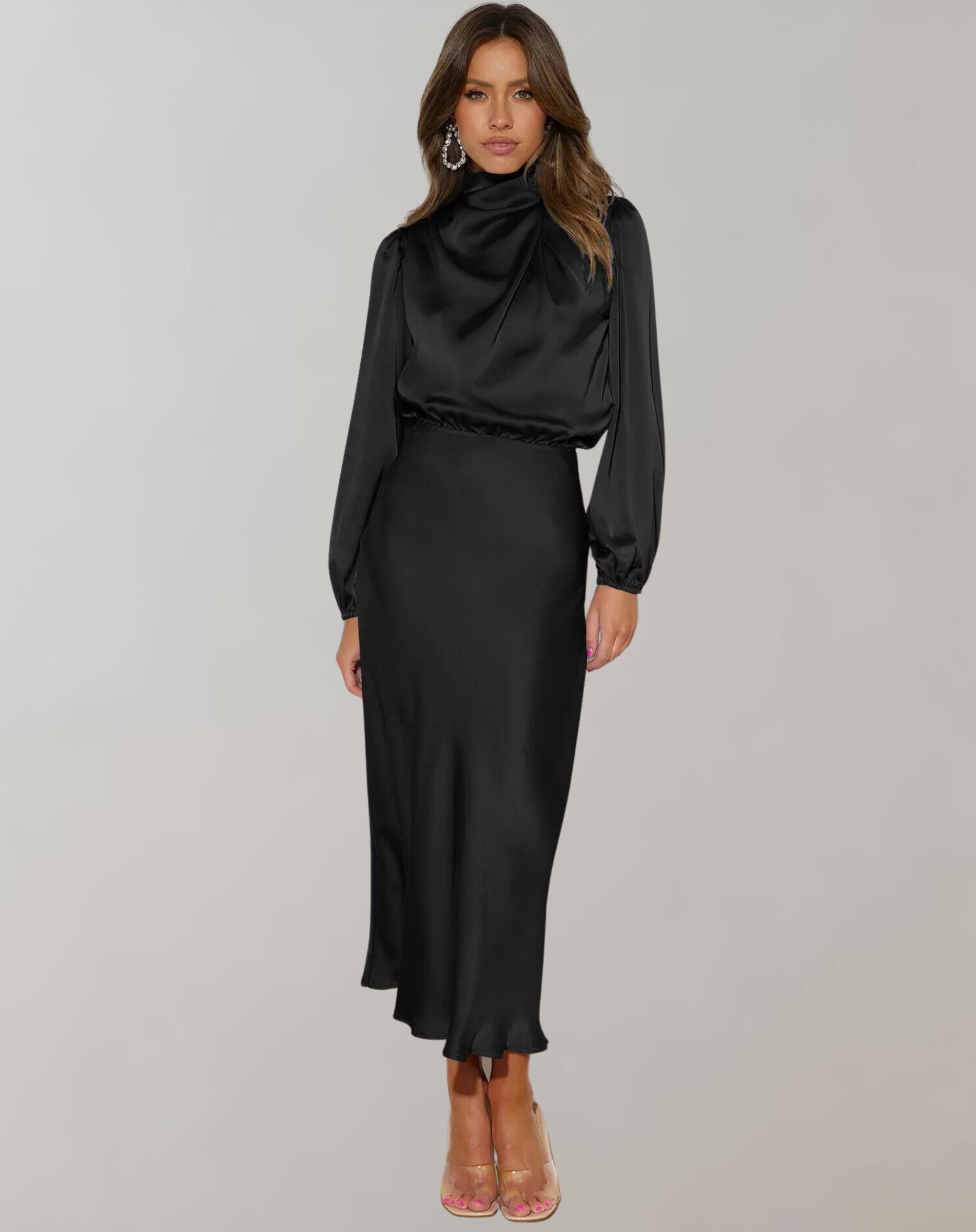Satinia Women’s Midi Dress with High Neck and Long Sleeves for Elegant Evening Wear 8