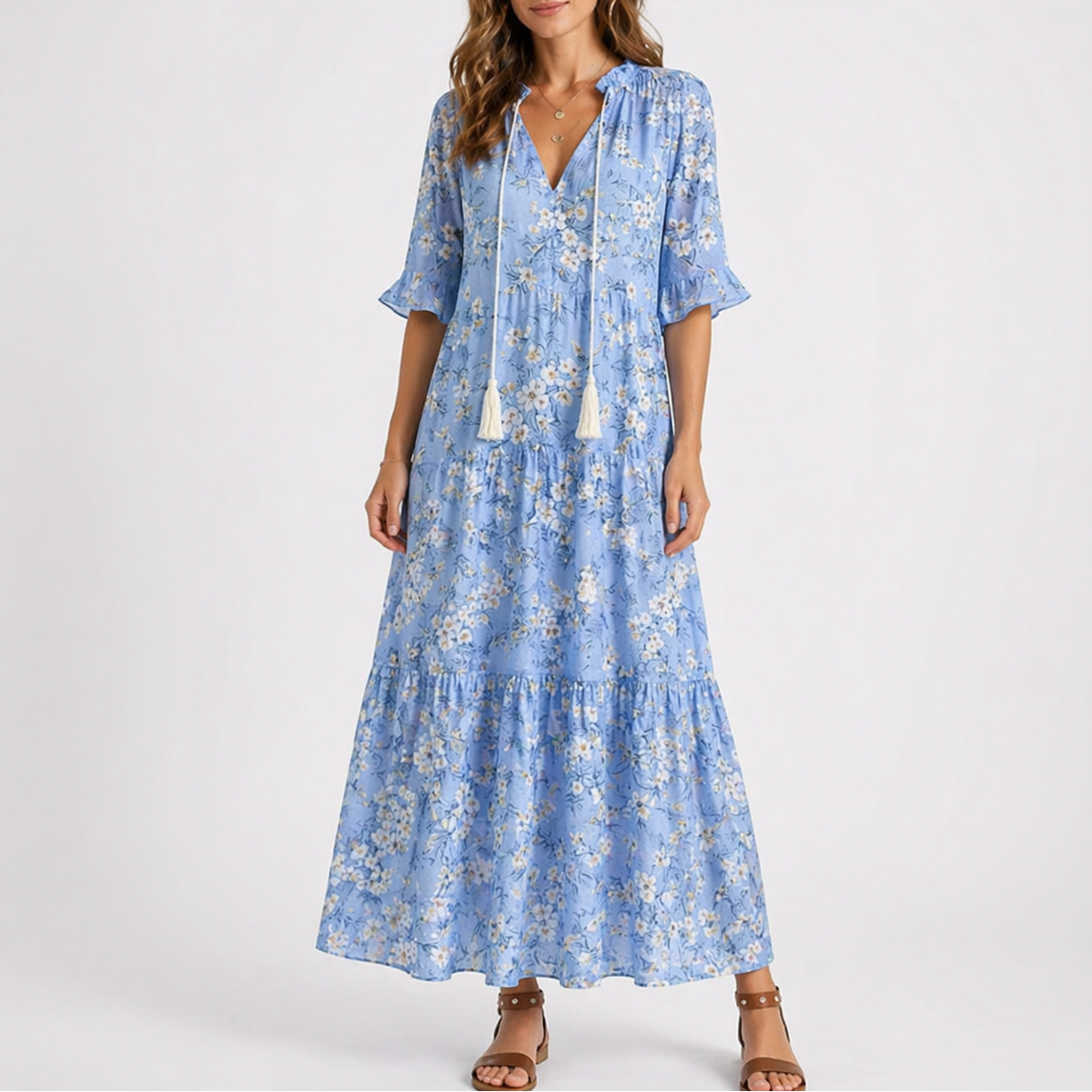 Sera Women’s Midi Dress with Summer Floral Print and Short Sleeves 2