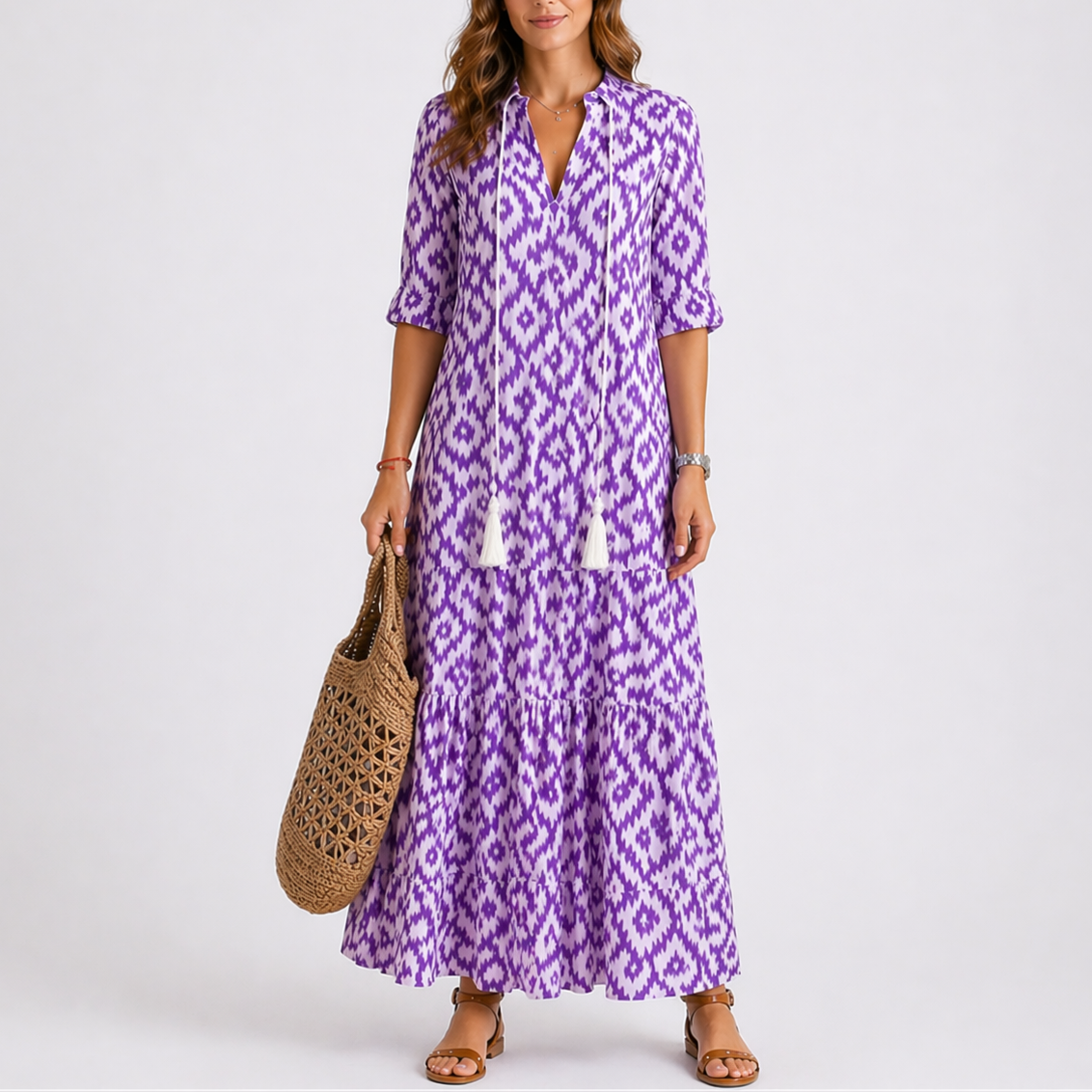 Sera Women’s Midi Dress with Summer Floral Print and Short Sleeves 3