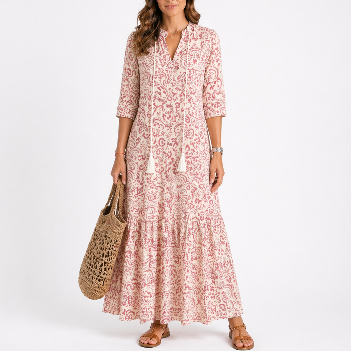 Sera Women’s Midi Dress with Summer Floral Print and Short Sleeves 4