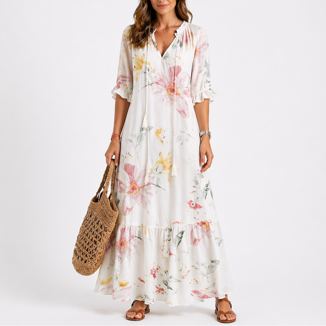 Sera Women’s Midi Dress with Summer Floral Print and Short Sleeves 5