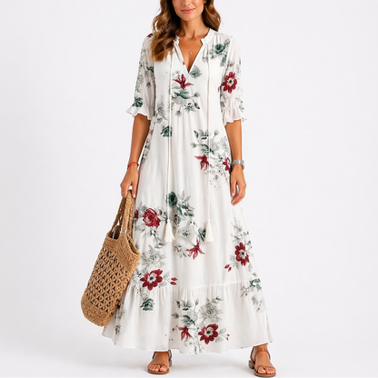 Sera Women’s Midi Dress with Summer Floral Print and Short Sleeves 6