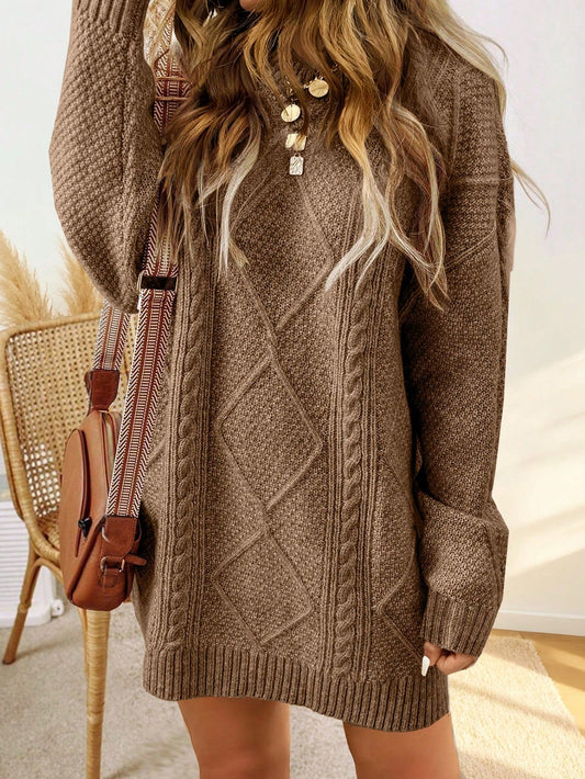 Serena Women’s Sweater Dress with Cable Knit Pattern and Ribbed Cuffs 1