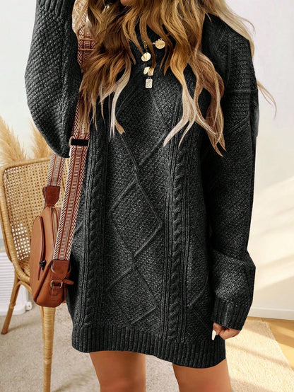 Serena Women’s Sweater Dress with Cable Knit Pattern and Ribbed Cuffs 4