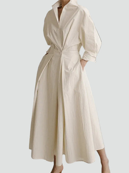 Serene Women’s Maxi Dress with Structured Collar and Flowing A-Line Skirt 0