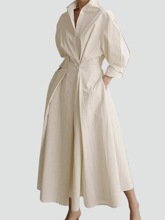 Serene Women’s Maxi Dress with Structured Collar and Flowing A-Line Skirt 0