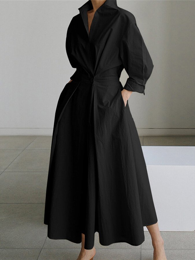Serene Women’s Maxi Dress with Structured Collar and Flowing A-Line Skirt 1