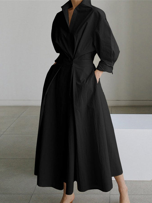 Serene Women’s Maxi Dress with Structured Collar and Flowing A-Line Skirt 1