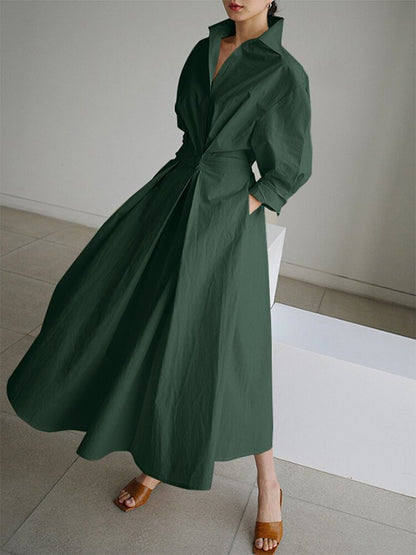 Serene Women’s Maxi Dress with Structured Collar and Flowing A-Line Skirt 2