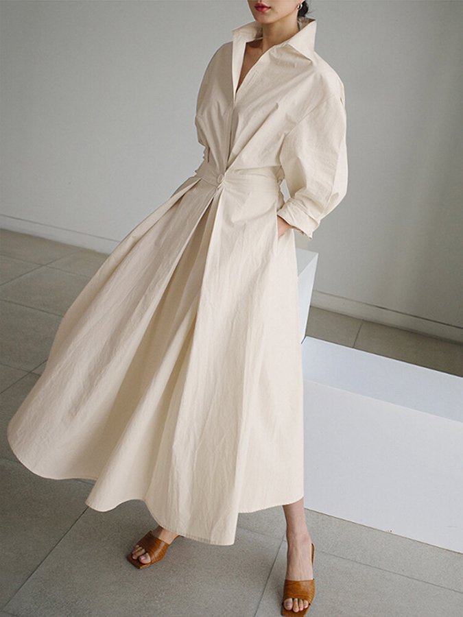 Serene Women’s Maxi Dress with Structured Collar and Flowing A-Line Skirt 3