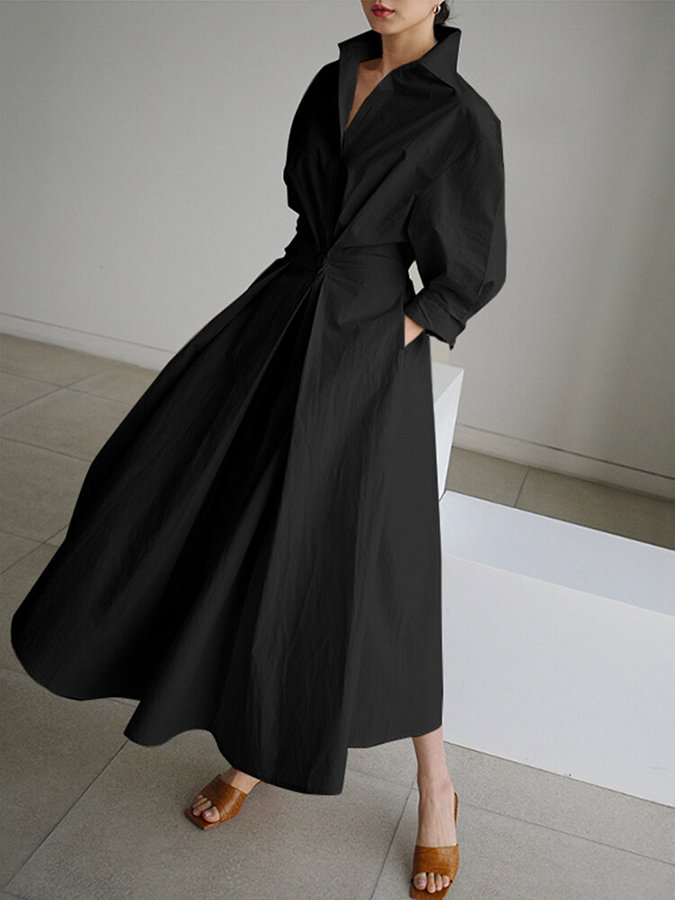 Serene Women’s Maxi Dress with Structured Collar and Flowing A-Line Skirt 5