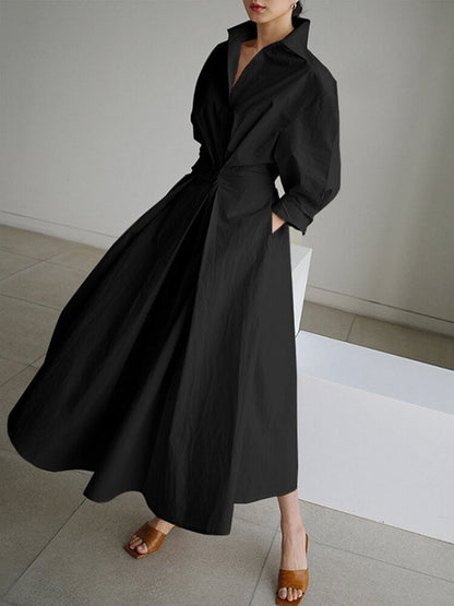 Serene Women’s Maxi Dress with Structured Collar and Flowing A-Line Skirt 5