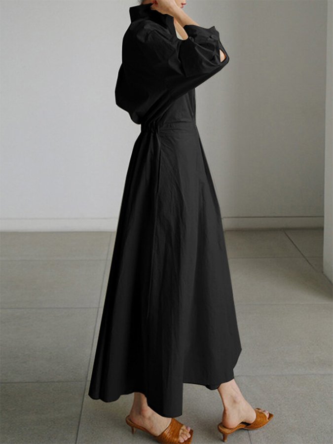 Serene Women’s Maxi Dress with Structured Collar and Flowing A-Line Skirt 6