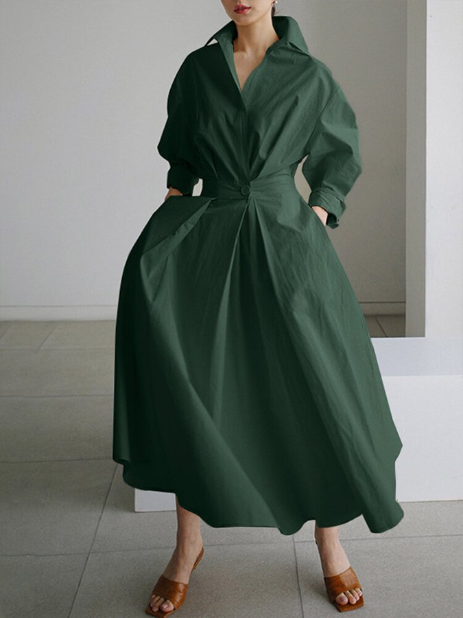 Serene Women’s Maxi Dress with Structured Collar and Flowing A-Line Skirt 7