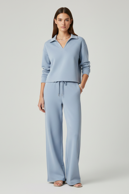 Sienna Women’s Co Ord Set with V-Neck Top and Wide-Leg Pants 0
