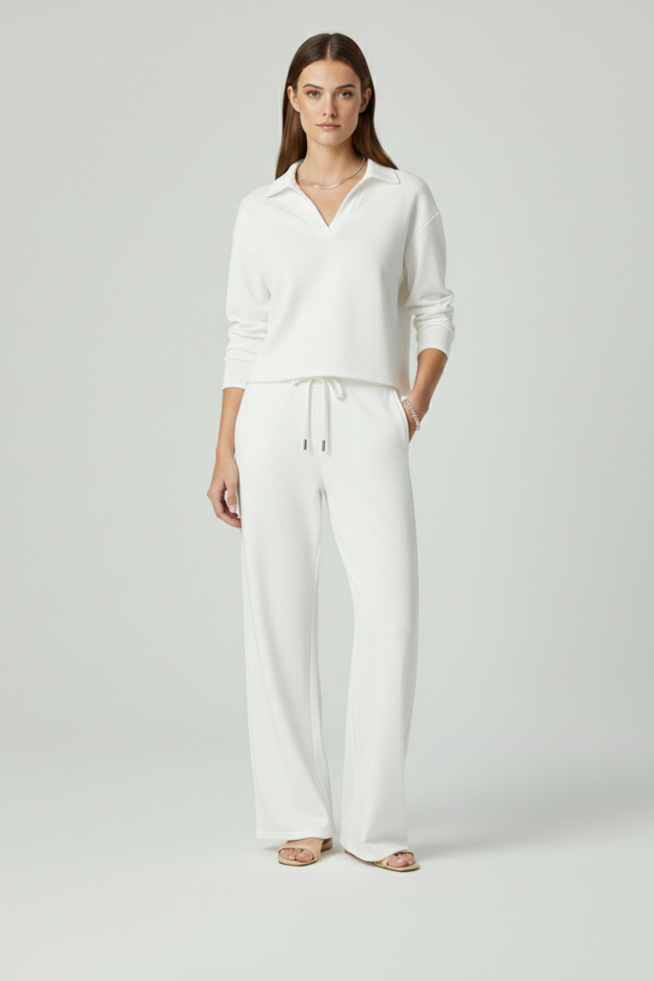 Sienna Women’s Co Ord Set with V-Neck Top and Wide-Leg Pants 10