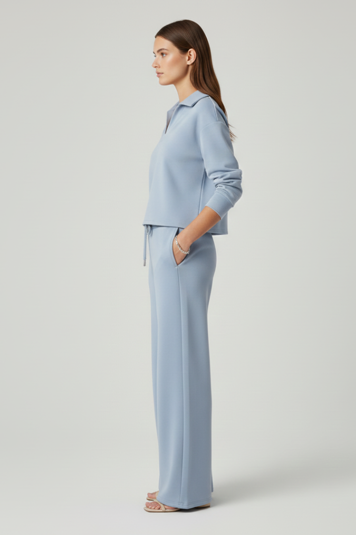 Sienna Women’s Co Ord Set with V-Neck Top and Wide-Leg Pants 2